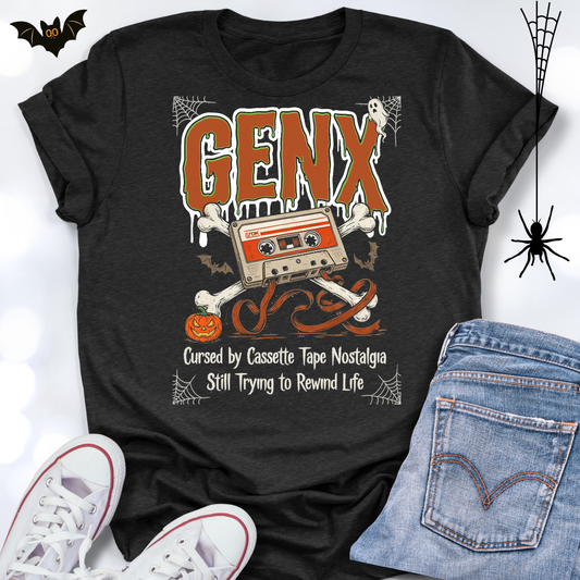 GENX Halloween T-shirt Cursed by Cassette Tape Nostalgia Rewind Life