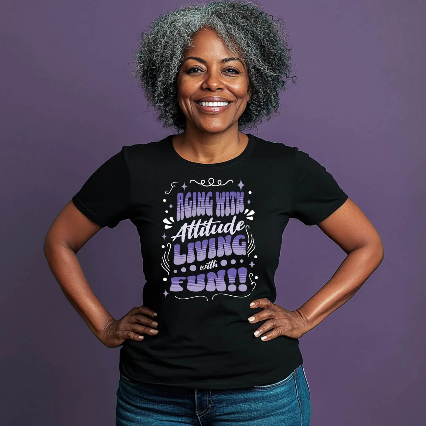 Aging with Attitude Living with FUN Soft Black Heathered Tshirt