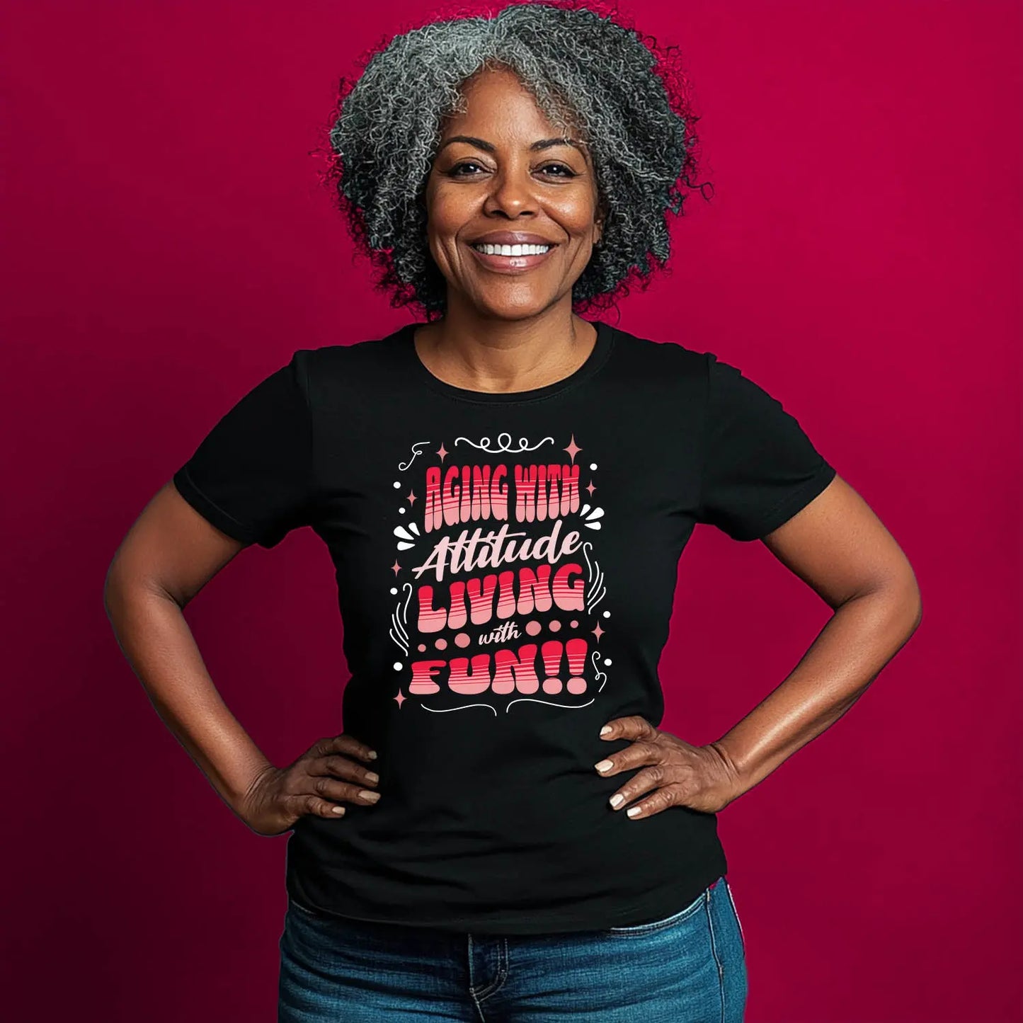 Aging with Attitude Living with FUN Soft Black Heathered Tshirt
