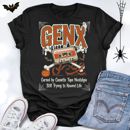 GENX Halloween T-shirt Cursed by Cassette Tape Nostalgia Rewind Life