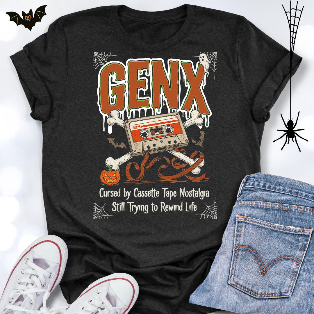 GENX Halloween T-shirt Cursed by Cassette Tape Nostalgia Rewind Life