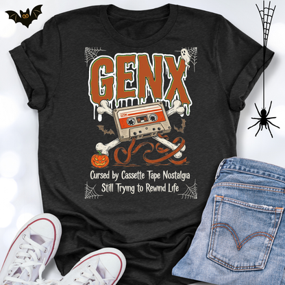GENX Halloween T-shirt Cursed by Cassette Tape Nostalgia Rewind Life