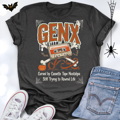 GENX Halloween T-shirt Cursed by Cassette Tape Nostalgia Rewind Life