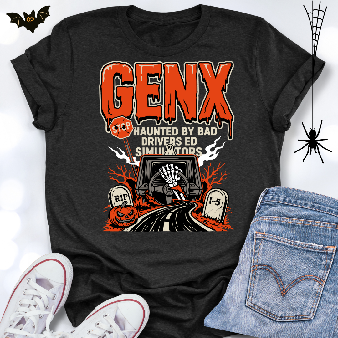 GENX Halloween T-shirt Haunted by Bad Drivers Ed Simulators