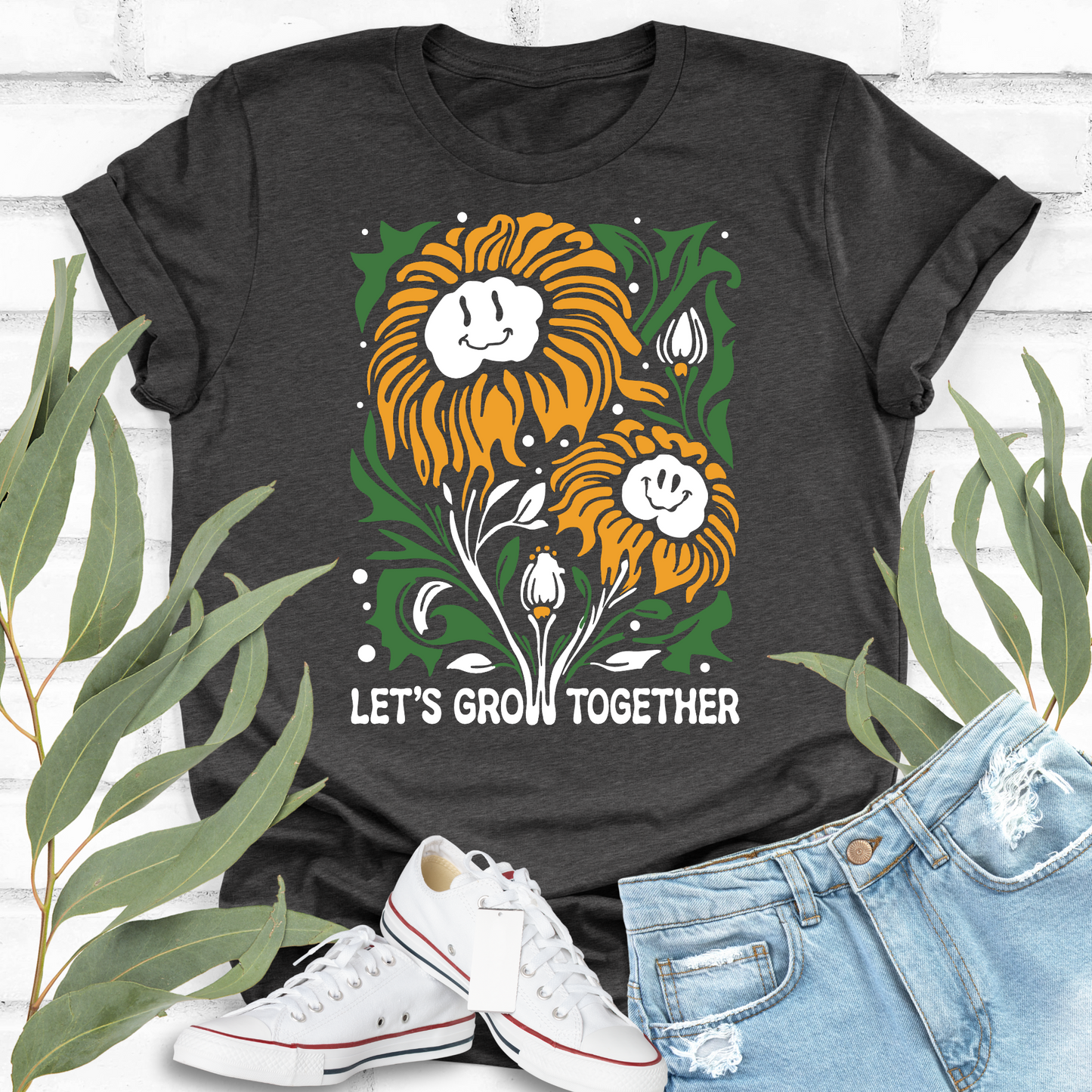 Let's Grow Together Smiling Flowers T-shirt