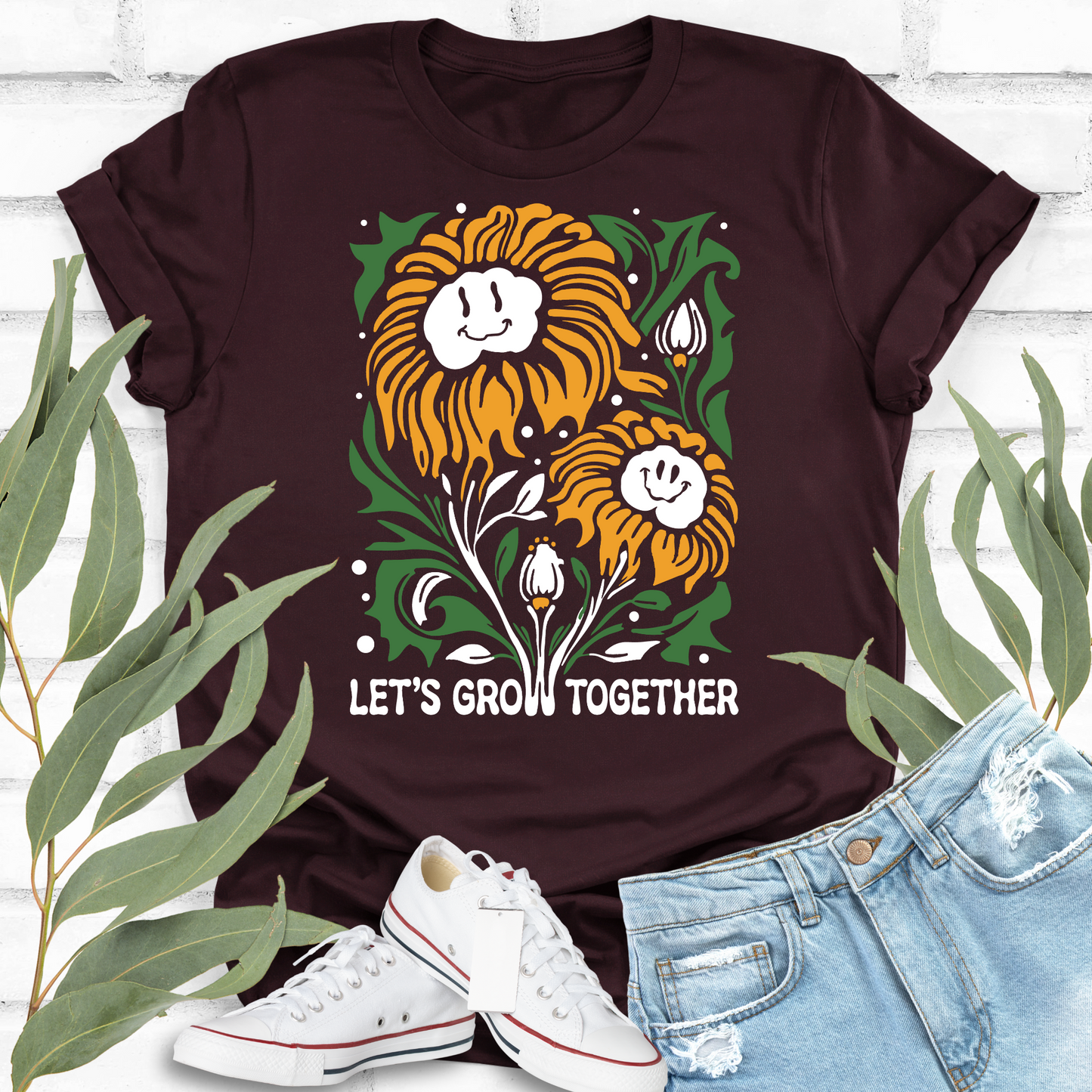 Let's Grow Together Smiling Flowers T-shirt