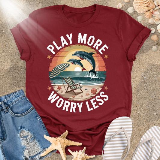 Play More Worry Less Beach Scene T-shirt