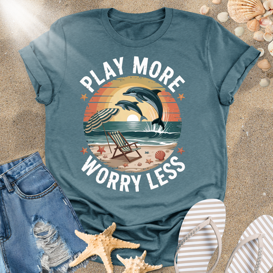 Play More Worry Less Beach Scene T-shirt