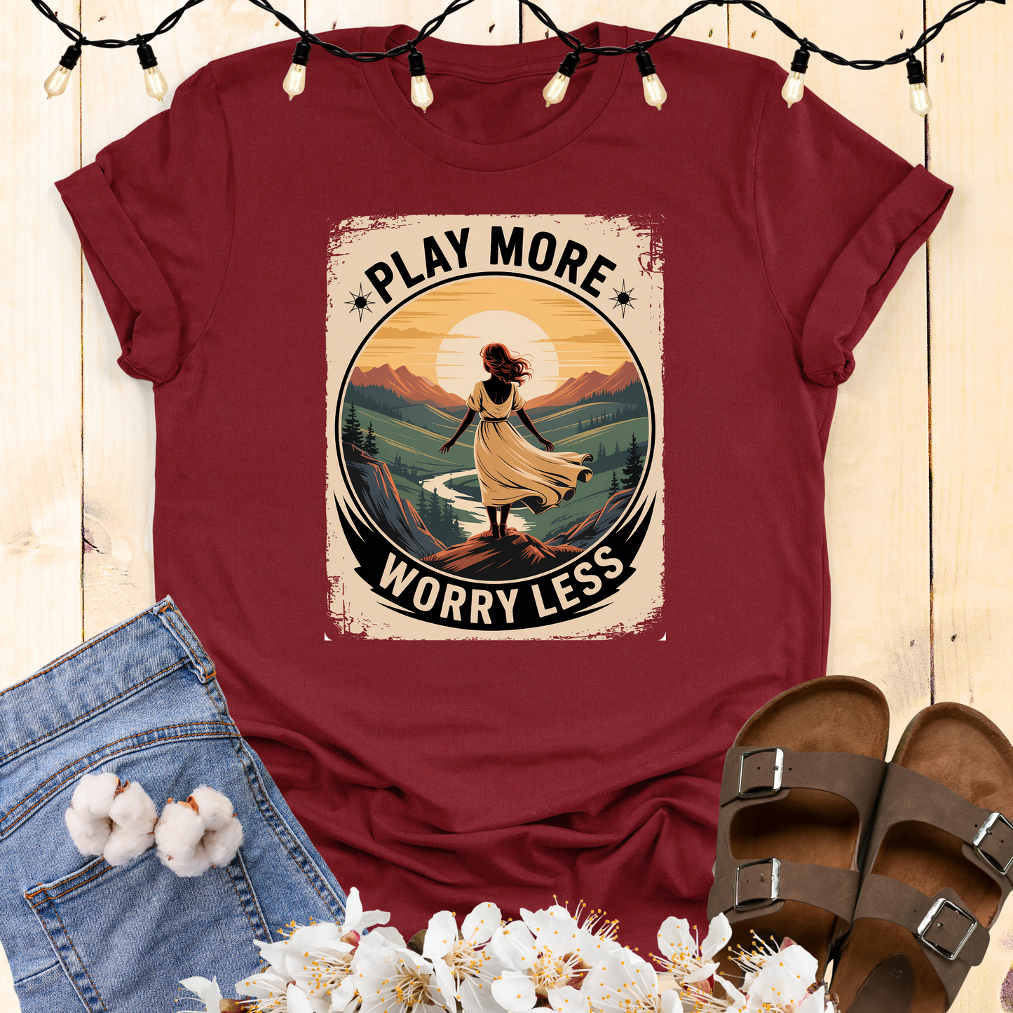 Play More Worry Less Woman's T-shirt