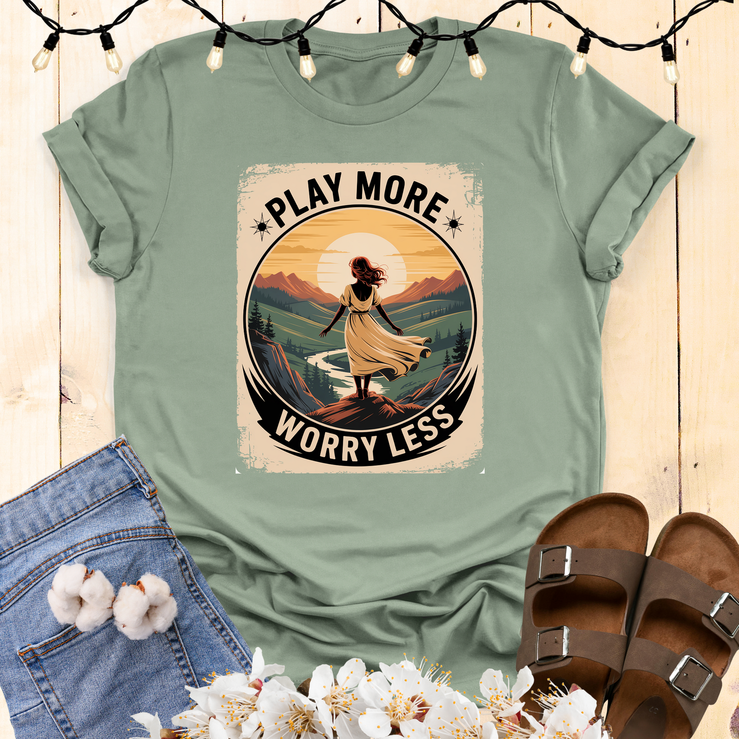 Play More Worry Less Woman's T-shirt