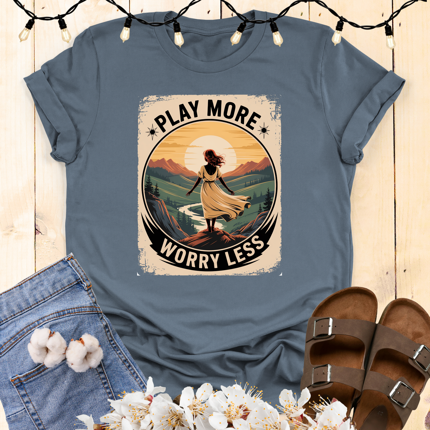 Play More Worry Less Woman's T-shirt