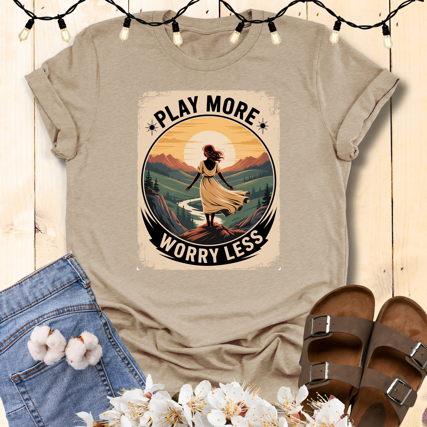 Play More Worry Less Woman's T-shirt