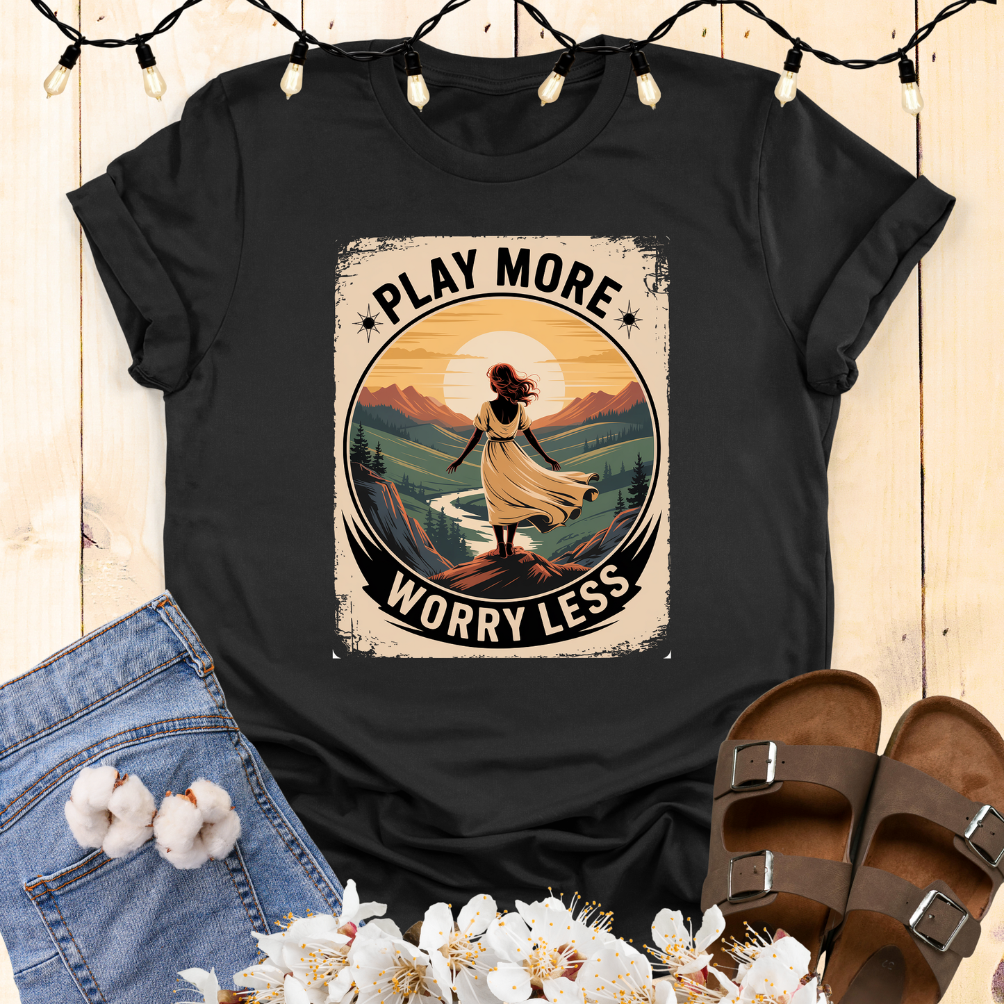 Play More Worry Less Woman's T-shirt