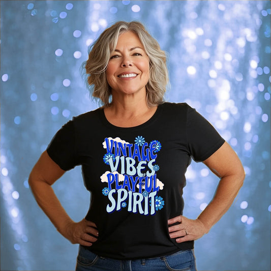 Vintage Vibes Playful Spirit Soft Black Heathered T-shirt