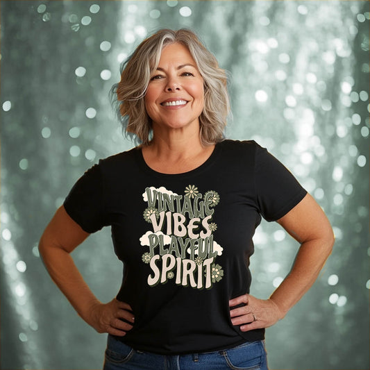 Vintage Vibes Playful Spirit Soft Black Heathered T-shirt