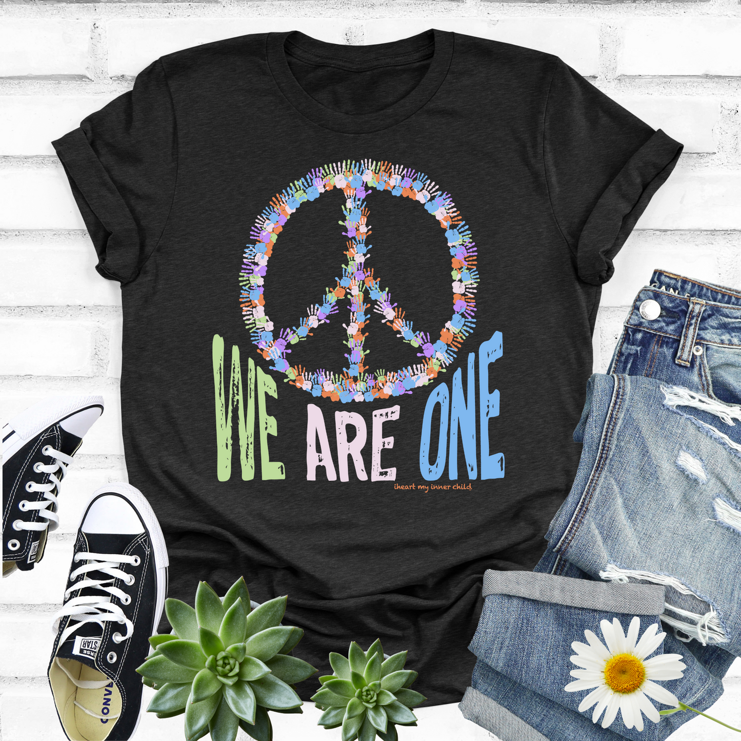 We Are One Handprint Peace Sign T-shirt