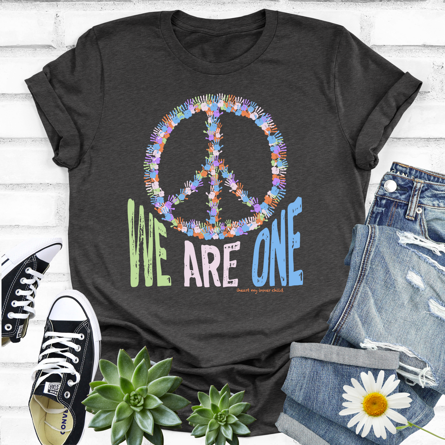 We Are One Handprint Peace Sign T-shirt