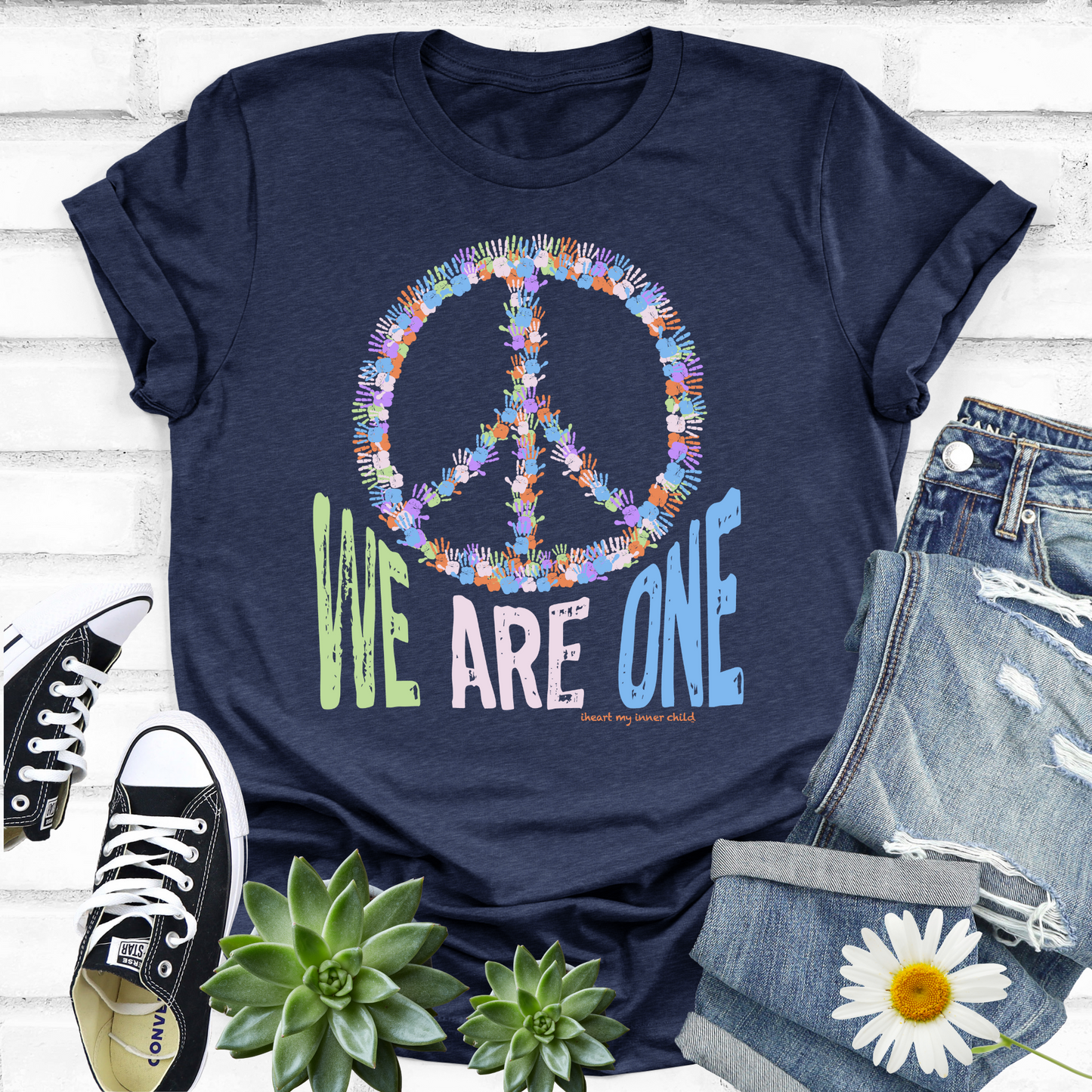 We Are One Handprint Peace Sign T-shirt