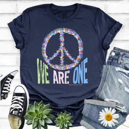 We Are One Handprint Peace Sign T-shirt