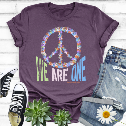 We Are One Handprint Peace Sign T-shirt
