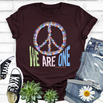 We Are One Handprint Peace Sign T-shirt