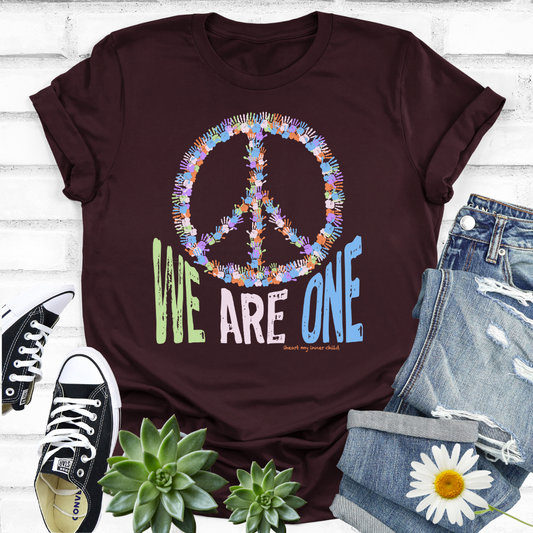 We Are One Handprint Peace Sign T-shirt